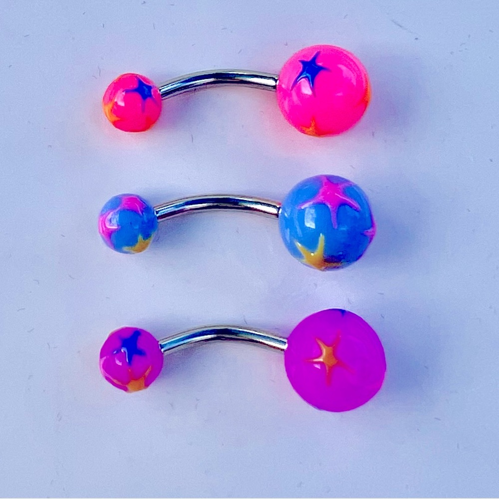 NWT Bundle of 3 Belly Rings - Blue, Purple & Hot Pink with Stars - Body jewelry